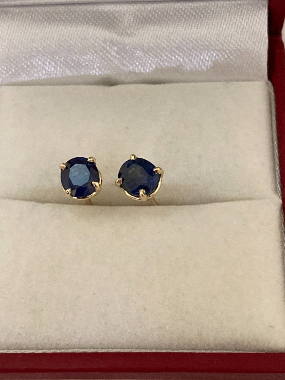 14K Yellow Gold Blue Sapphire Stud Earrings - Picture 2 of 7